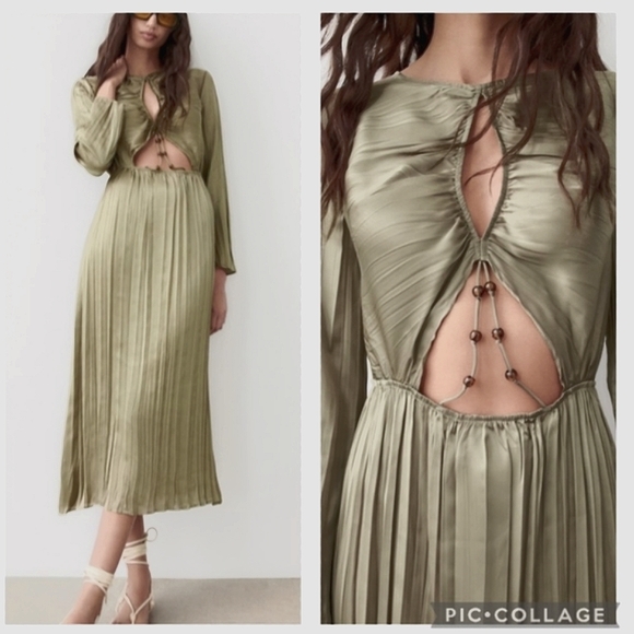 Zara Dresses & Skirts - ZARA * satin effect pleated wrinkle effect cut out dress blogger favorite